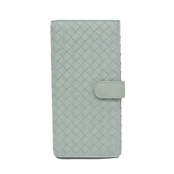 Bottega Veneta Intrecciato MenWomen Leather Long Wallet (bi-fold) Light Blue...